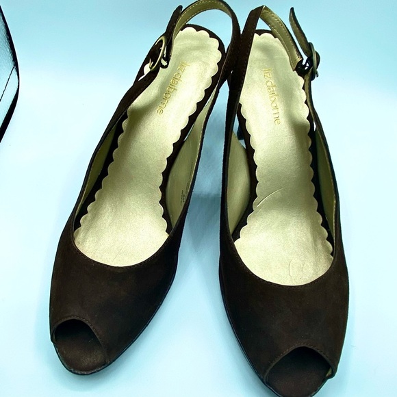 Liz Claiborne Dark Brown Slingback Croc-Embossed Heels and open toe US 9M - Picture 4 of 15